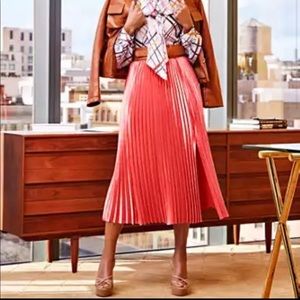 SOLD!! Coral pleated satin skirt with slit NWT